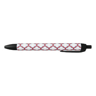 Bolígrafo De Tinta Negra Trellis blanca y roja, Entramado, Quatrefoil