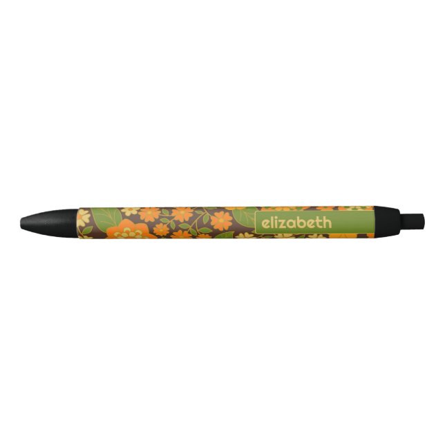 Bolígrafo De Tinta Negra Trendy Retro Patrón floral Patrón personalizado (Anverso)