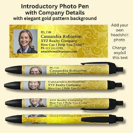 Bolígrafo De Tinta Negra Tu foto y detalles introductorios en dorado y negr