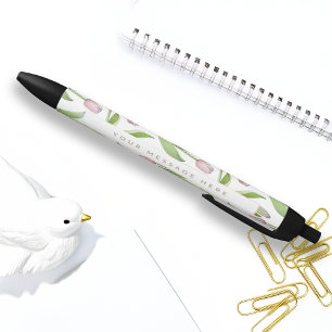 Bolígrafo De Tinta Negra Tulipán Rosa Moderno Personalizado Flor