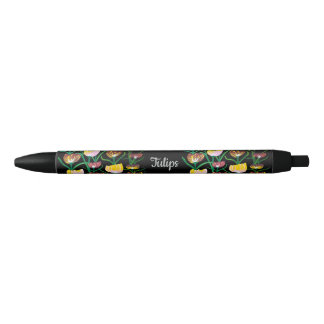 Bolígrafo De Tinta Negra Tulipanes abstractos multicolores