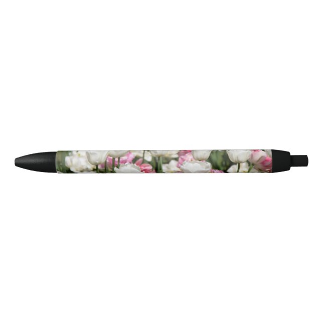 Bolígrafo De Tinta Negra Tulipanes blancos y rosados brillantes en un solea (Anverso)