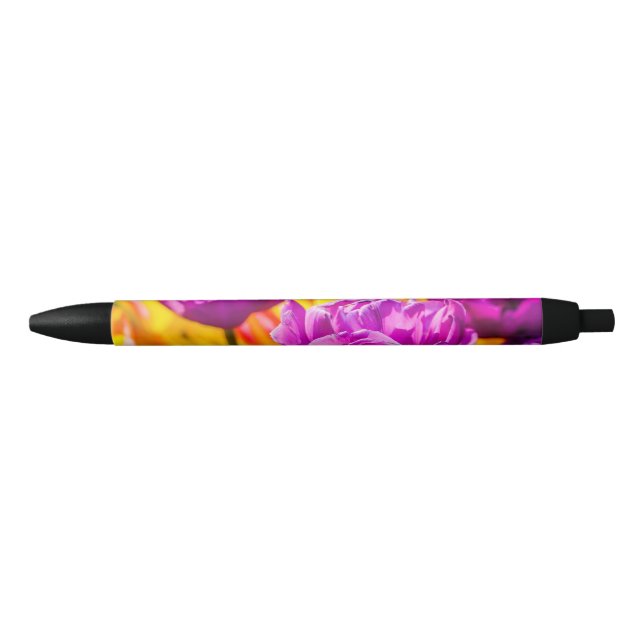 Bolígrafo De Tinta Negra Tulipanes Encantadores Violeta (Anverso)