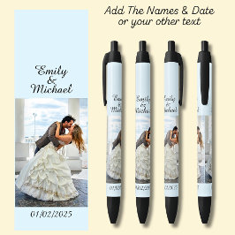 Bolígrafo De Tinta Negra Una foto, nombre y fecha o tu texto en azul suave
