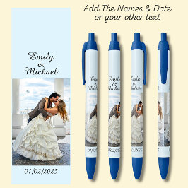 Bolígrafo De Tinta Negra Una foto, nombre y fecha o tu texto en azul suave