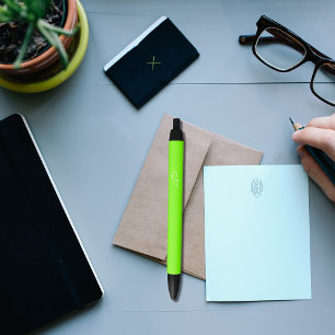 Bolígrafo De Tinta Negra verde neón sólido - sus monogramas