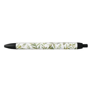 Bolígrafo De Tinta Negra Verde Salvia Acuarela Chic Campestre Francés Olivo