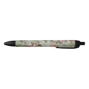 Bolígrafo De Tinta Negra Vintage Dusty Olive Green Floral Design