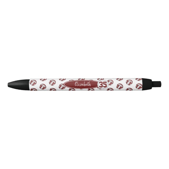 Bolígrafo De Tinta Negra voleibol personalizado giratorio maroon blanco (Anverso)
