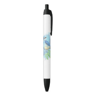 Bolígrafo De Tinta Negra Watercolor Bluebird Bonito Blue Garden Bird Art