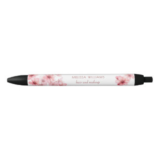 Bolígrafo De Tinta Negra Watercolor Cherry Blossoms Pink Floral