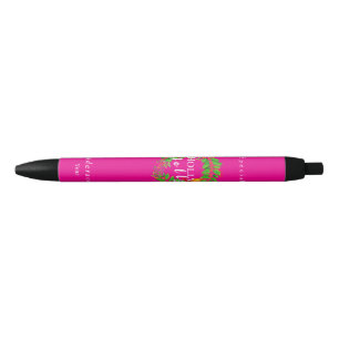 Bolígrafo De Tinta Negra Wreath Holly Jolly Family Hot Pink