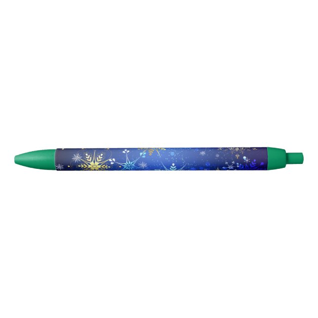 Bolígrafo De Tinta Negra XMAS Blue Background with Golden Snowflakes (Anverso)