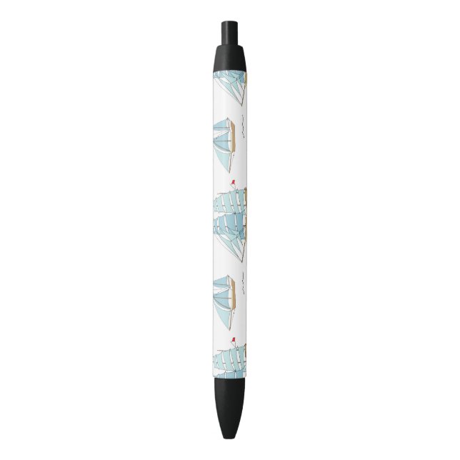 Bolígrafo De Tinta Negra Yates de verano con velero (Frente vertical)