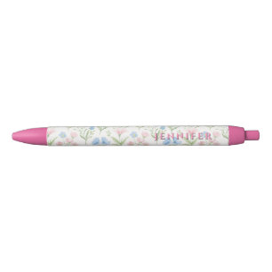 Bolígrafo De Tinta Roja Floral Grandmillennial Rosa y Azul Personalizado