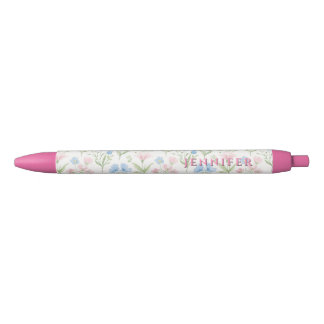 Bolígrafo De Tinta Roja Floral Grandmillennial Rosa y Azul Personalizado