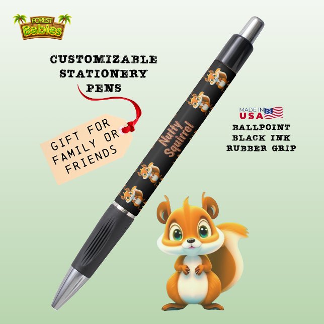 Bolígrafo 🐿 de vida silvestre de hueso animal (Adorable Wild Nutty Squirrel Fall Forest Creature Nature Wildlife Animal Stationery Pen Gift 🐿🎁)