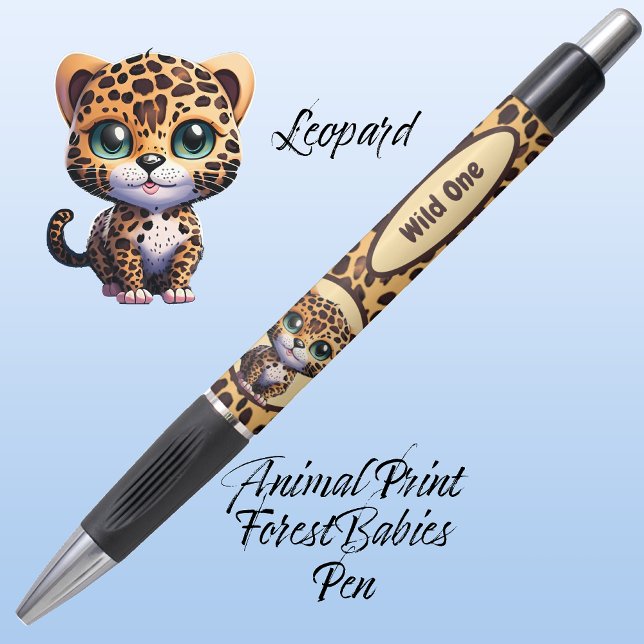 Bolígrafo Divertido salvaje de un leopardo de la jungla de S ("Wild One" Leopard Kitty Cat Customizable ForestBabies Feline Kitten Animal Print Pen 🐆)