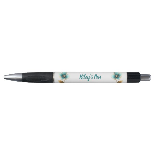Bolígrafo Elegante acuarela Aqua Floral Nombre (Anverso)
