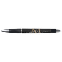 Elegante Black Gold Monograma Script Nombre Elegan