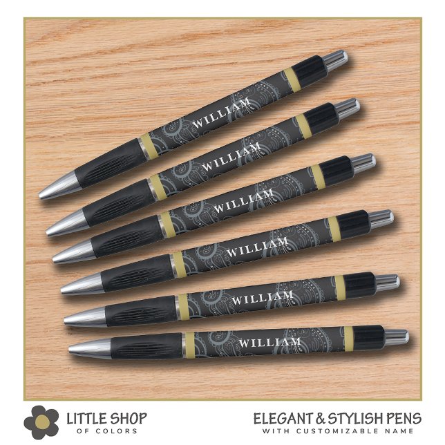 Bolígrafo Elegante Monograma Black Gold Paisley (Subido por el creador)