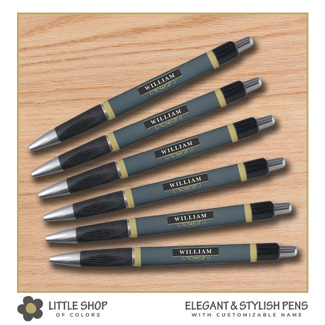 Bolígrafo Elegante Monograma de Oro Negro Pinstripe (Subido por el creador)