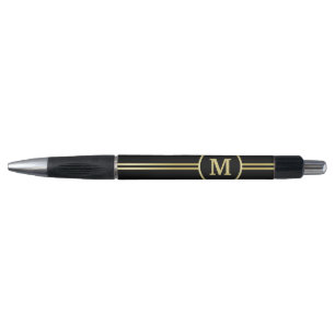 Bolígrafo Elegante oro Monograma personalizado sobre negro