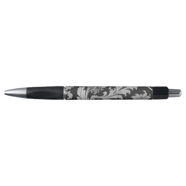 Bolígrafo Elegante patrón de cosecha de flores monocromo (Anverso)