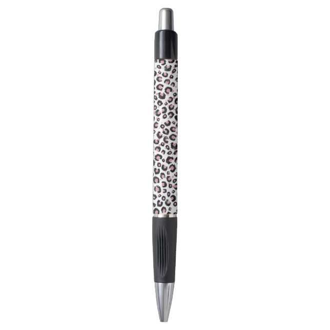 Bolígrafo Elegante patrón Rosa Oro Leopardo Negro (Frente vertical)