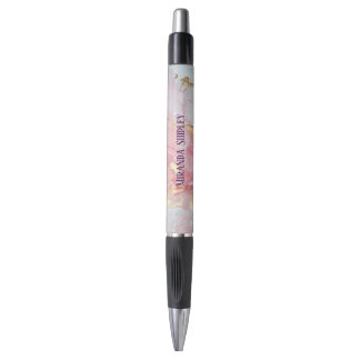 Bolígrafo Elegante Pintura Rosa y Dorada Nombre Púrpura
