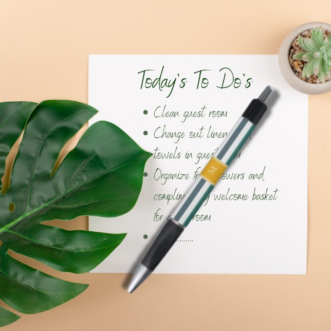 Bolígrafo Elegante Verde azulado Blues White Striped Monogra (Subido por el creador)