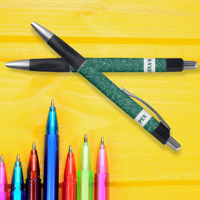 Bolígrafo Elementos de la escuela verde Patrón de lápiz pers (Green School elements Pencil pattern personalized Pen)