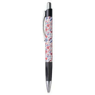 Bolígrafo Estampado de flores azul y coralino