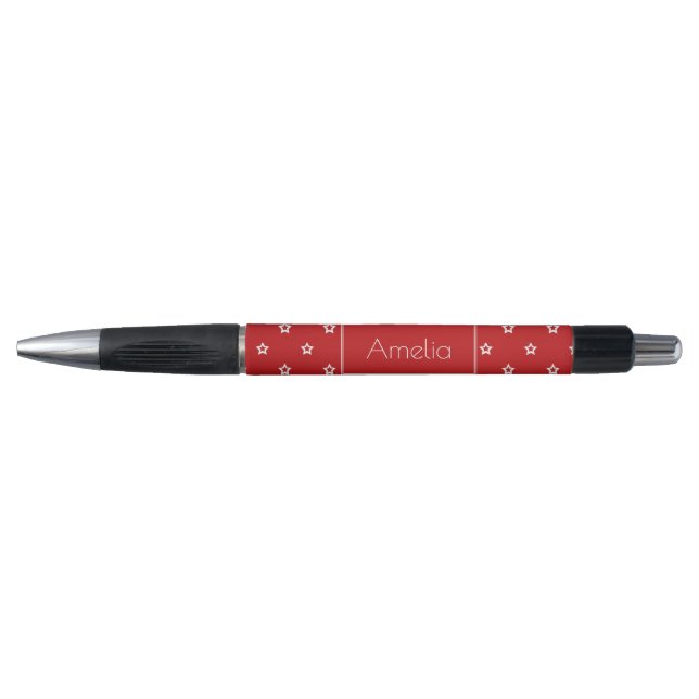 Bolígrafo Estrellas blancas en rojo brillante personalizado (Anverso)