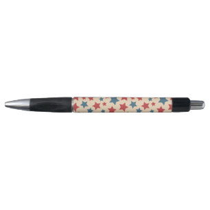 Bolígrafo Estrellas Rojas y Azules, 4 de Julio, Fondo Beige