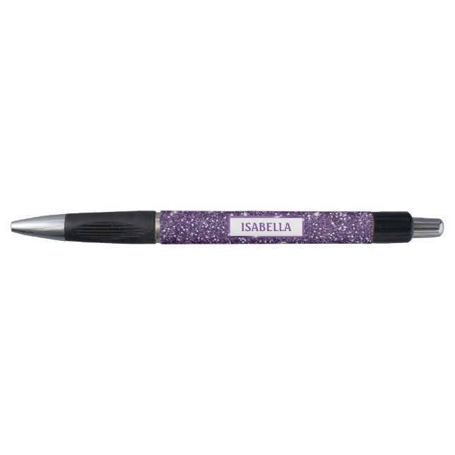 Bolígrafo Faux Purple Purpurina Textura Aspecto Con Texto Pe (Anverso)