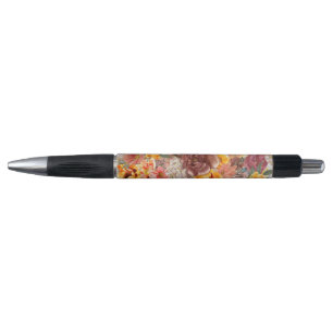 Bolígrafo Flor de Acuarela Otoño Burgundy Naranja