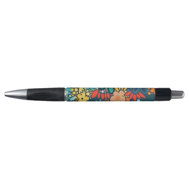 Bolígrafo Floral azul oscuro moderno (Anverso)