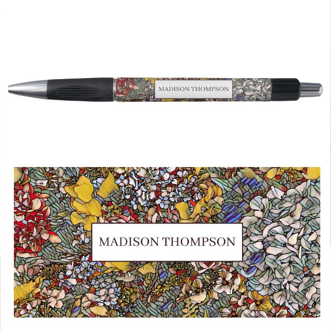 Bolígrafo Floral botánica de vidrio templado (Stained Glass Botanical Floral Pen)