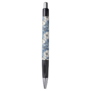 Bolígrafo Floral de Denim Blanco Azul