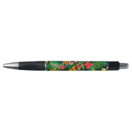 Bolígrafo Flores Multicolores y Hojas de Palma sobre Negro