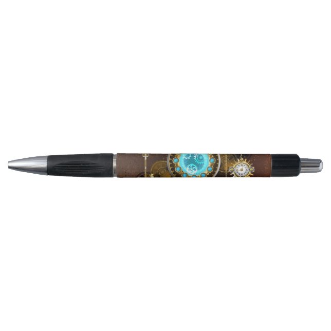 Bolígrafo Fondo oxidado steampunk con lentes turquesas (Anverso)