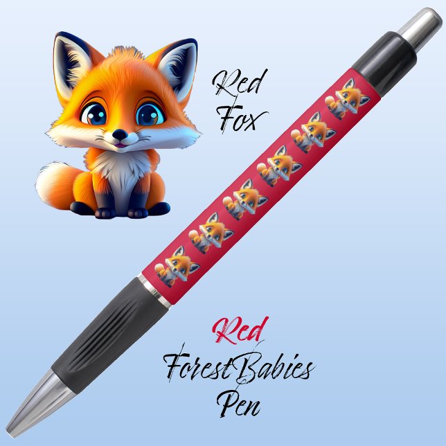 Bolígrafo Fox roja, animal peculiar peculiar y peculiar del  (Cute Whimsical Red Fox Cartoon Graphic, red ForestBabies Pen 🦊)