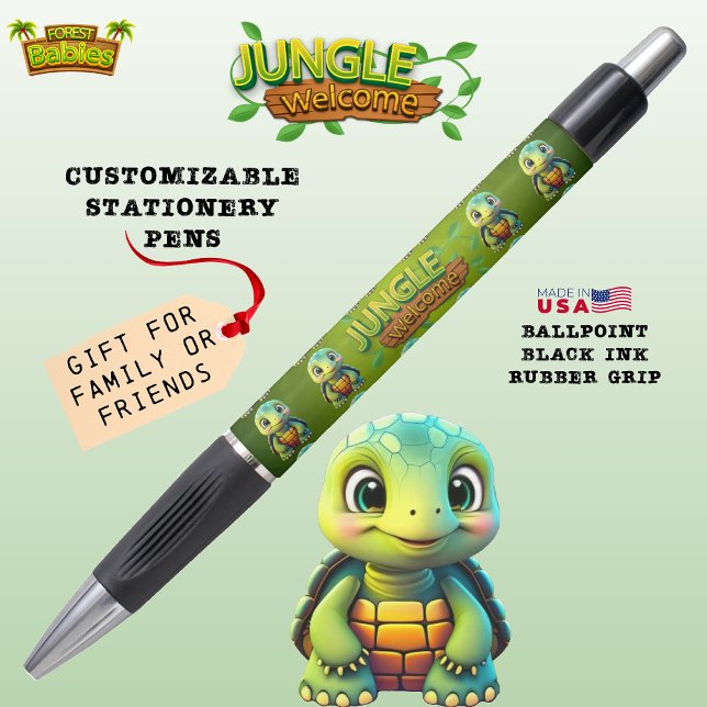 Bolígrafo Fun Box Turtle, Cute Tortoise Animal Character  🐢 (Cute Tortoise Adorable Box Turtle Woodland Wildlife Fun Cartoon Graphic Animal Character Ink Pen 🐢)