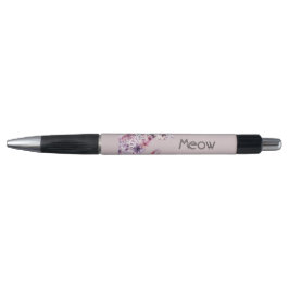 Bolígrafo Gato floral de rosas púrpura rosa bonito
