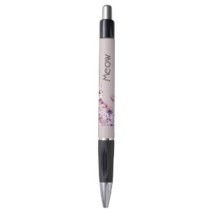 Bolígrafo Gato floral de rosas púrpura rosa bonito