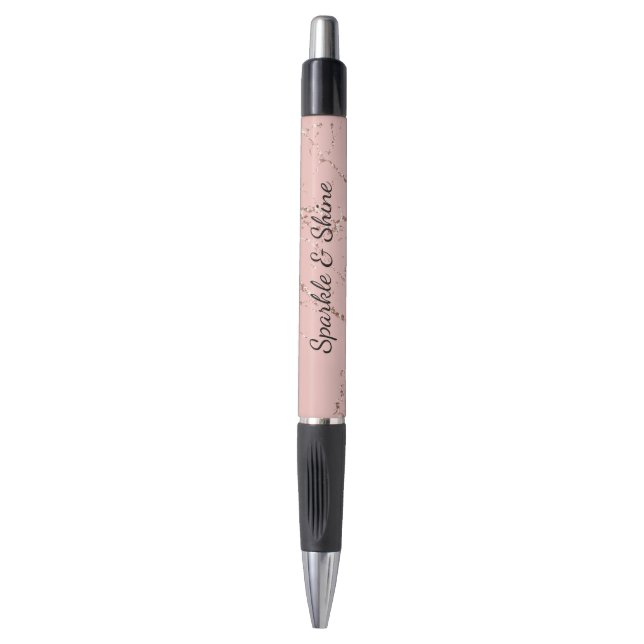 Bolígrafo Glitzy Pink Blush Rose Gold Glitter Sparkle (Frente vertical)