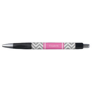 Bolígrafo Gris Oscuro Lg Chevron Rosa Caliente #2 Monograma