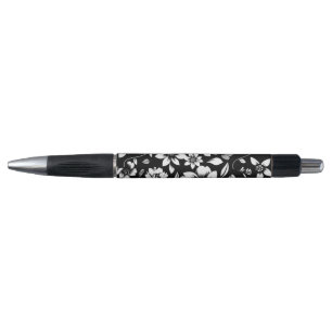Bolígrafo Hojas florales modernas en blanco y negro soplando