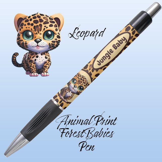 Bolígrafo Impresión de animal de la jungla de Safari Leopard ("Jungle Baby" Leopard Kitty Cat Customizable ForestBabies Feline Kitten Animal Print Pen 🐆)